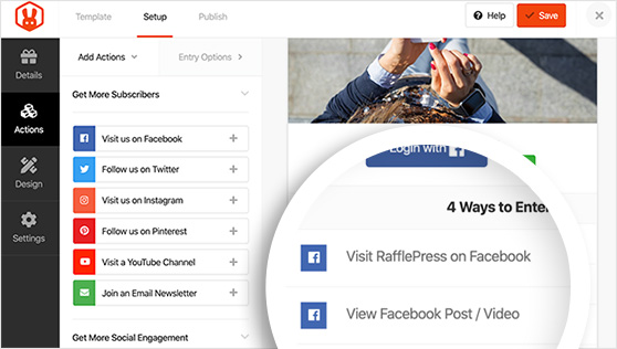 facebook-giveaway-template-actions - RafflePress entry actions to grow facebook engagement