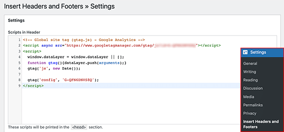 머리글 및 바닥글 삽입 - RafflePress past your google analytics tracking code into the insert headers and footers plugin.
