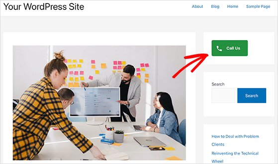 barra lateral do botão de chamada - RafflePress call us button WordPress sidebar