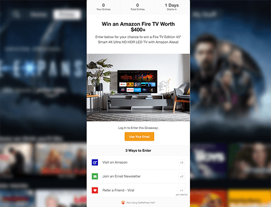 아마존 경품 방문 페이지 - RafflePress giveaway landing page with rafflepress