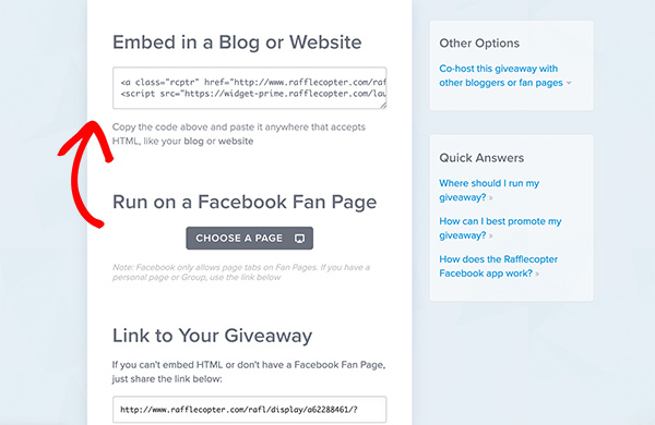 رمز تضمين rafflecopter - RafflePress rafflecopter publish giveaway options