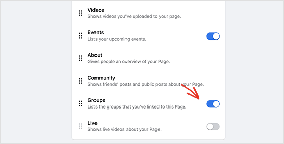 Gruppen-Tab aktivieren - RafflePress enable the groups tab to link your facebook group to your page