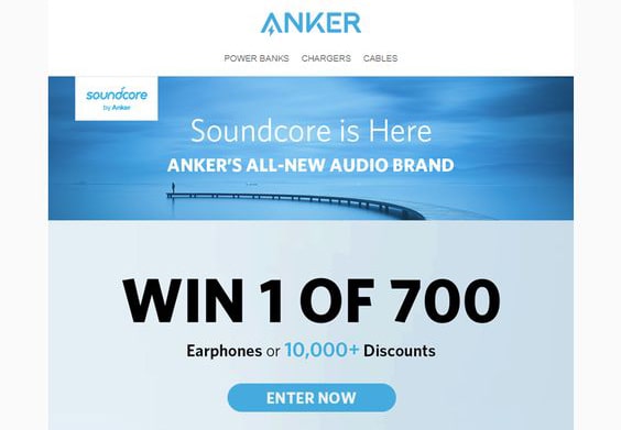 Anker menggunakan email sebagai cara untuk mempromosikan hadiah kontes mereka - RafflePress Anker uses email as a way to promote their contest giveaway