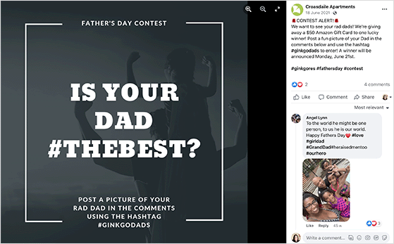 concorso di hashtag per la festa del papà - RafflePress Crossdale apartments father's day hashtag contest
