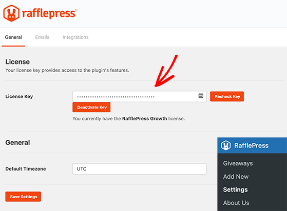 rafflepress-license-key - RafflePress enter your RafflePress license key