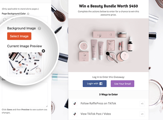giveaway-halaman-latar belakang-gambar - RafflePress upload an image for your giveaway landing page background