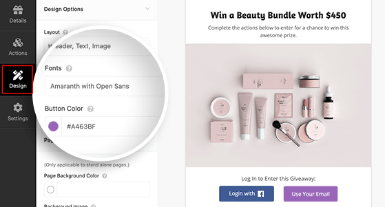 pengaturan-desain-hadiah - RafflePress Giveway design settings