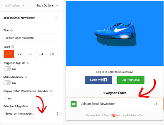 an einer E-Mail-Newsletter-Aktion teilnehmen - RafflePress join an email newsletter action