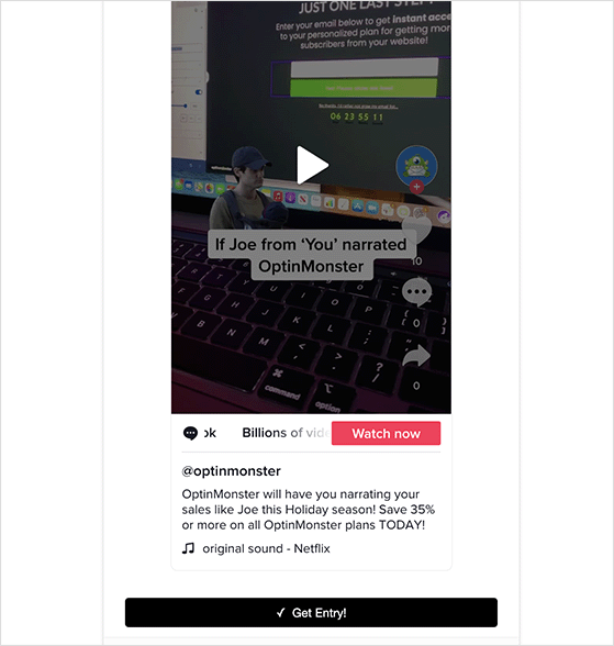 Tiktok-Video-Gewinnspiel-Aktion ansehen - RafflePress tiktok giveaway action