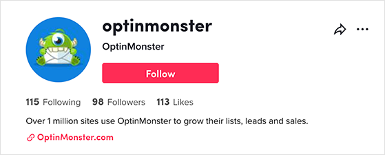 optinmonster-tiktok-profil - RafflePress OptinMonster tiktok profile is optimized to get more tiktok followers