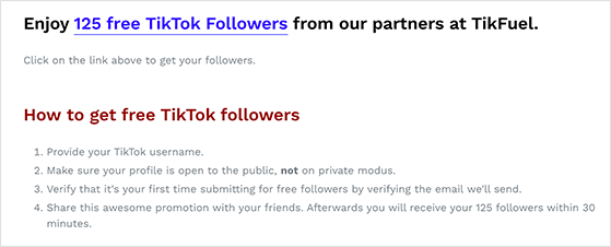 wie man Tik-Tok-Follower-kostenlos bekommt-Betrug - RafflePress example of free tiktok followers scam