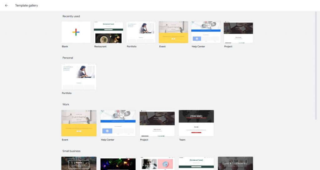 Googleサイトテンプレートギャラリー