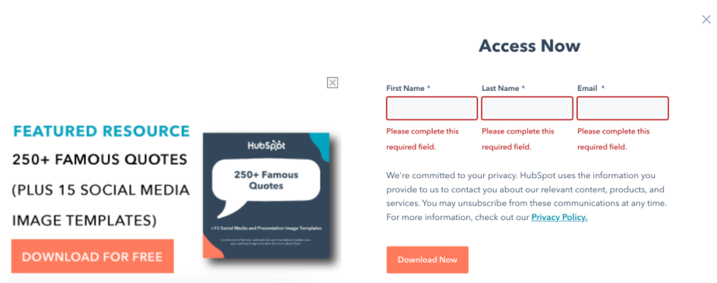 Hubspot E-Book-Link und E-Mail-Listenformular