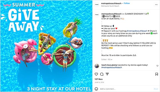 夏季主題標籤比賽 - RafflePress Metropole South Beach summer hashtag contest
