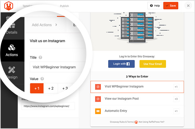 instagram 贈品行動 - RafflePress instagram giveaway actions