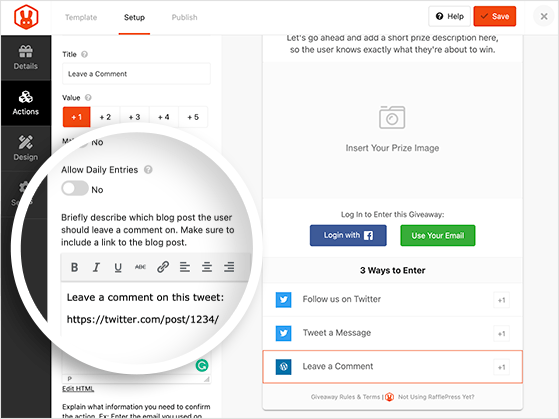 rafflepress-leave-a-comment-action - RafflePress RafflePress leave a comment giveaway action
