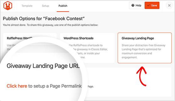 發佈為登陸頁面 - RafflePress Publish as a giveaway landing page