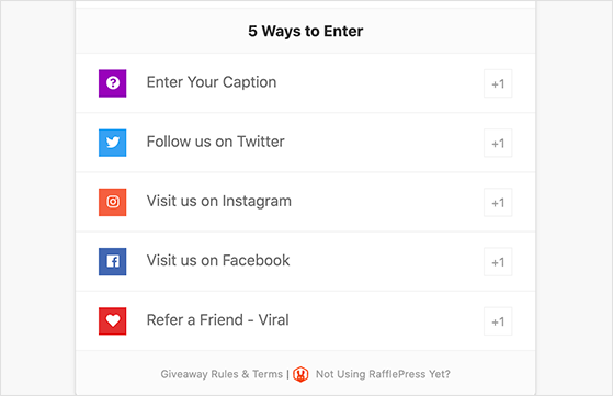 獎金進入行動 - RafflePress add bonus entry actions for users to secure more referral contest entries