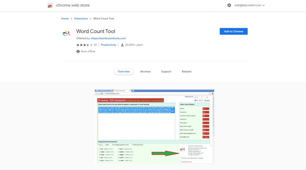 extension chrome nombre de mots