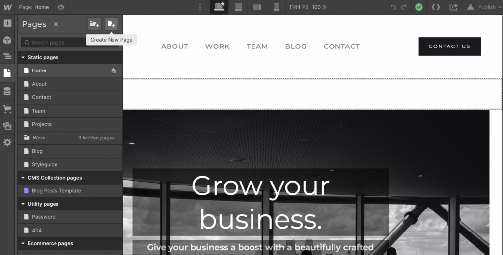 Webflow sitesine yeni sayfalar ekleme