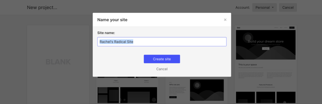 Webflow'ta yeni bir site oluşturma