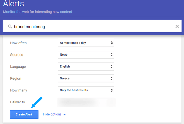 imposta un avviso di google