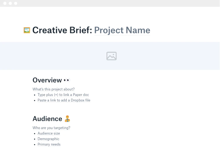 <p style="text-align: center;"><span style="font-weight: 400;">Creazione di un brief di progetto in </span><a href="https://www.capterra.com/ p/188157/Dropbox-Paper/"><span style="font-weight: 400;">Carta Dropbox</span></a><span style="font-weight: 400;"> (</span ><a href="https://www.capterra.com/p/188157/Dropbox-Paper/"><span style="font-weight: 400;">Fonte</span></a><span style="font-weight: 400;">)</span></p> <p style="text-align: center;"><span style="font-weight: 400;">Creating a project brief in </span><a href="https://www.capterra.com/p/188157/Dropbox-Paper/"><span style="font-weight: 400;">Dropbox Paper</span></a><span style="font-weight: 400;"> (</span><a href="https://www.capterra.com/p/188157/Dropbox-Paper/"><span style="font-weight: 400;">Source</span></a><span style="font-weight: 400;">)</span></p>