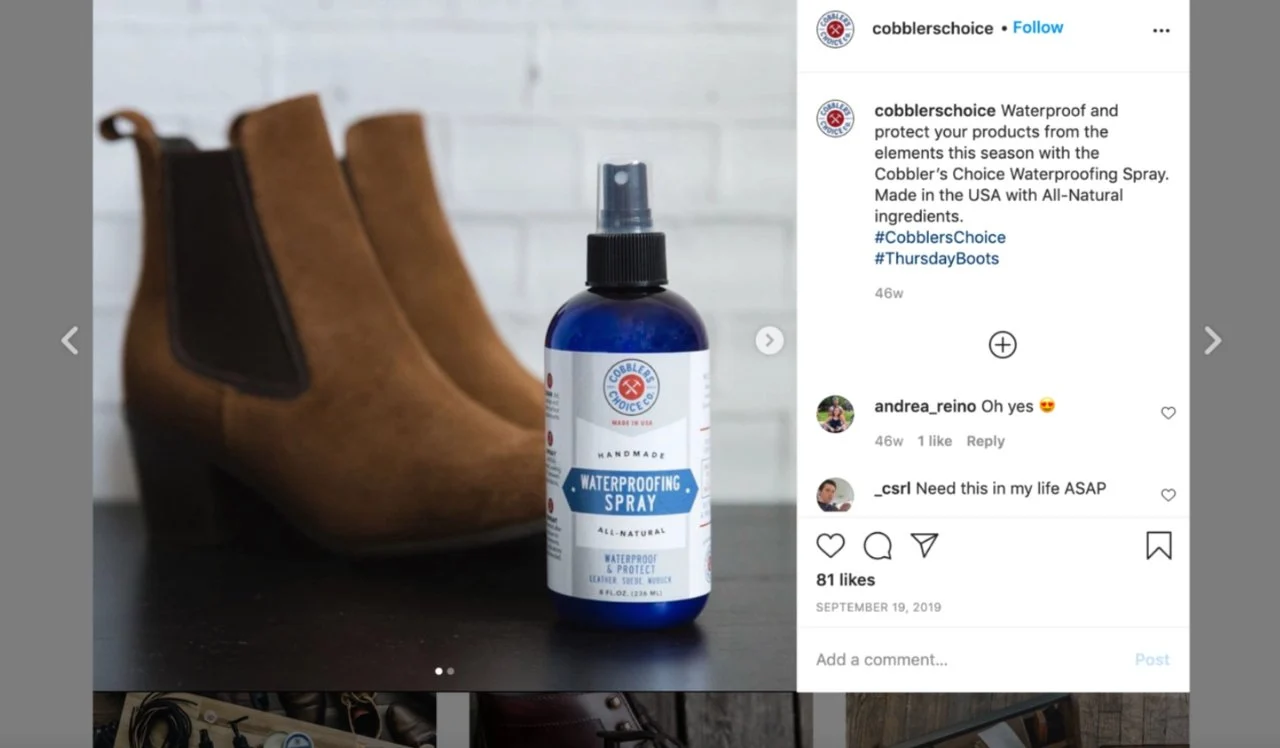 Пост в Instagram, созданный партнером Cobbler's Choice