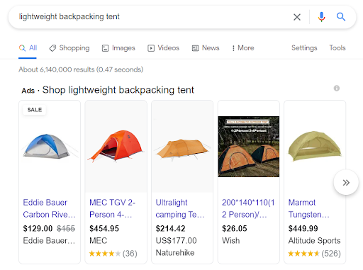 Beispiel für eine E-Commerce-Shopping-Anzeige