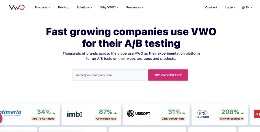 Screenshot der Homepage des Visual Website Optimizer