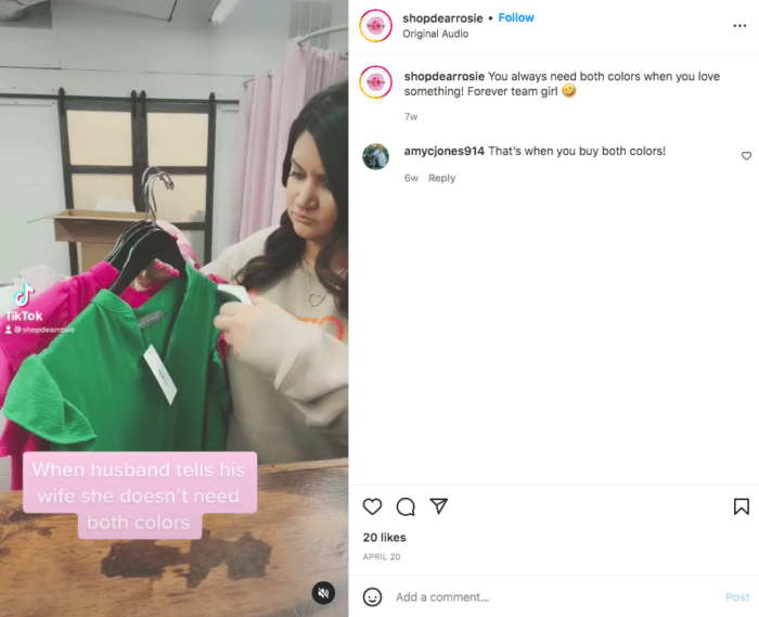 女の子の買い物の親愛なるロージーインスタグラムリールを購入する