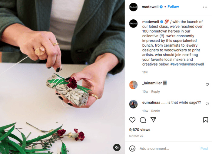Madewellの新しいクラスの提供に関するInstagramビデオ