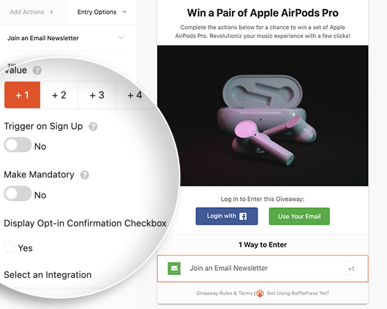 الهبة-دخول-خيارات - RafflePress Giveaway entry options