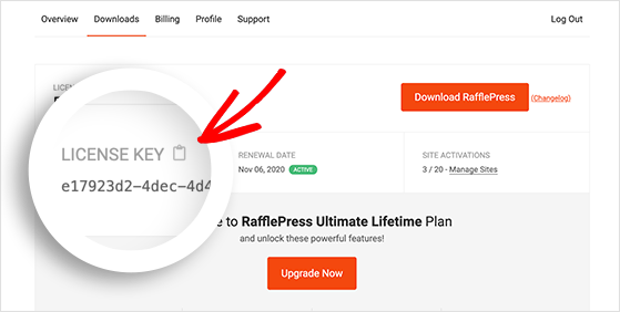 مفتاح ترخيص اليانصيب - RafflePress RafflePress license key
