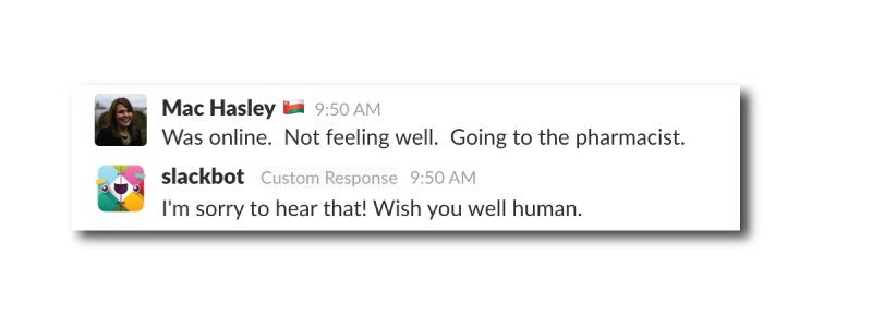 Când convertitorii se îmbolnăvesc, slackbot se alătură corului uman empatic: