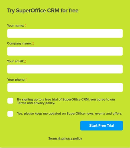 superOffice CRM mengumpulkan data gratis