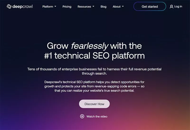 Screenshot della home page di DeepCrawl.