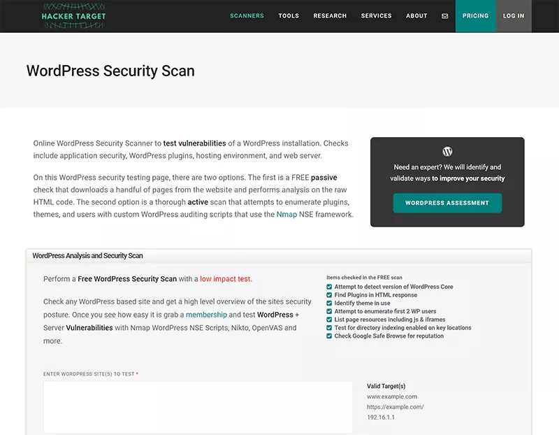 Screenshot della home page di WordPress Security.