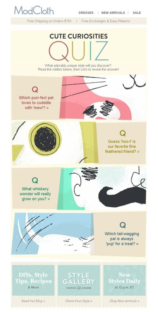 contoh teka-teki menarik yang dibuat oleh e-retailer Modcloth dalam upaya membangkitkan minat pada gaya baru mereka